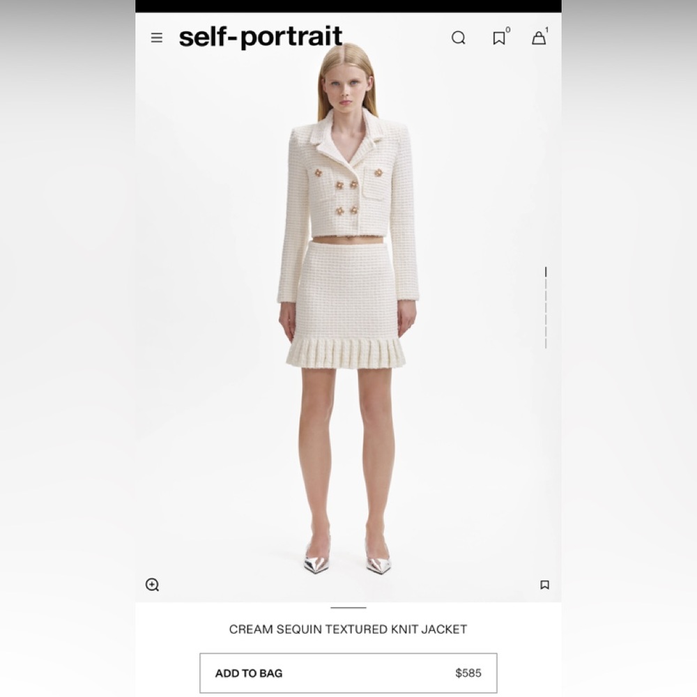 Self Portrait CREAM SEQUIN TEXTURED KNIT Set - Picture 2 of 3